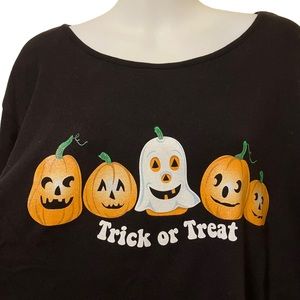 NWT Halloween Glitter Pumpkins Trick or Treat Black Long Sleeve Tee